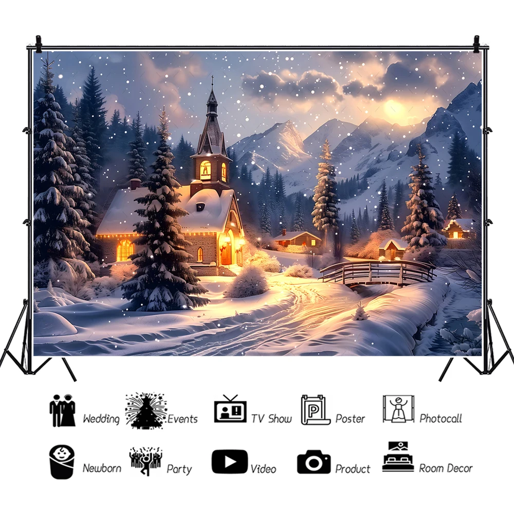 Christmas Snow Mountain Town Family Party Banner Backdrop Custom Child Aldult Room Photography Studio Wall Decoration Backdrops