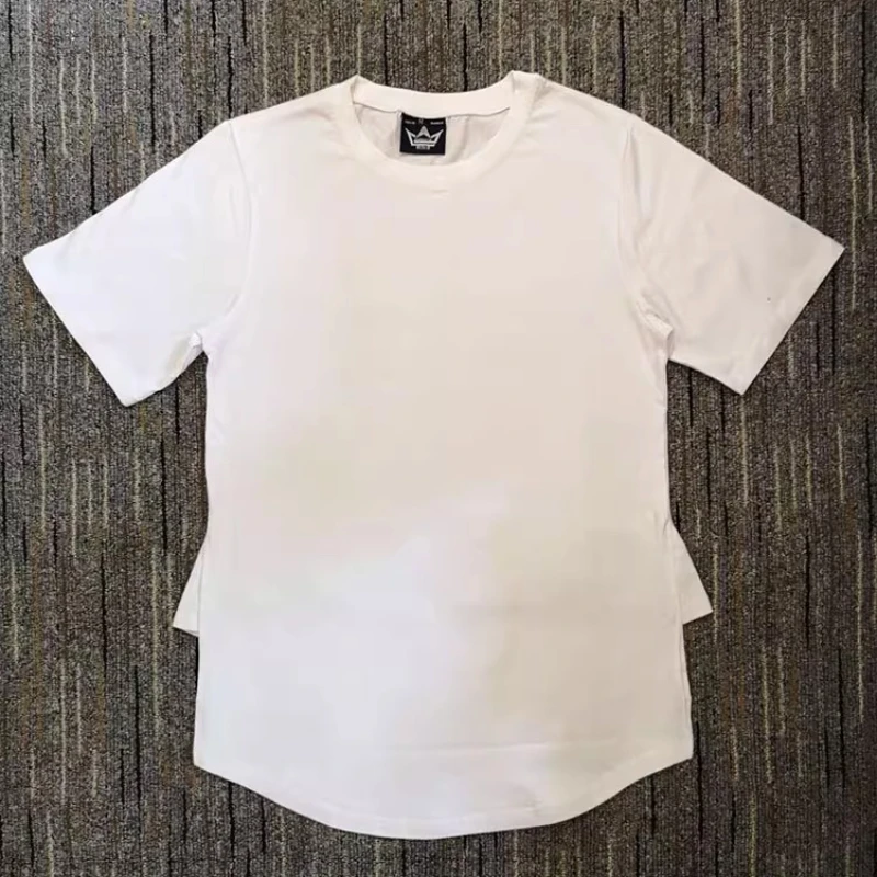 HIgh Street Plain Curved Bottom Men's Longline T Shirt Hip Hop Men T-shirts Tops Tees