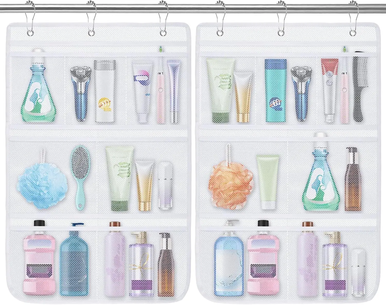 

2-Pack Mesh Shower Caddy Hanging Organizer with 7 Pockets, Quick-Dry Bathroom Storage Bag for Travel, Dorm, Cruise Essentials