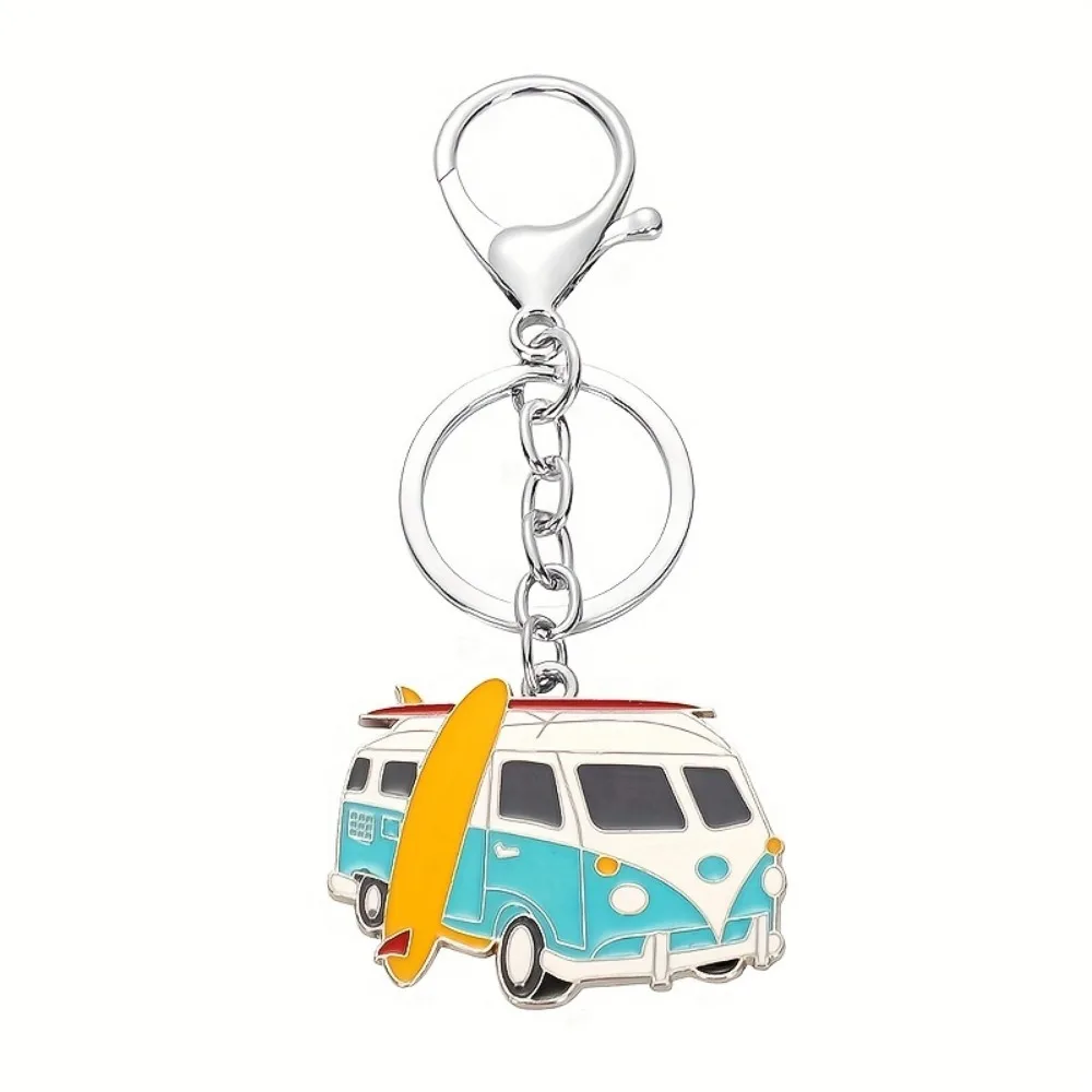 Fashion cartoon car key chain for men, cute bus car key chain, creative alloy pendant key chain, travel souvenir small gift