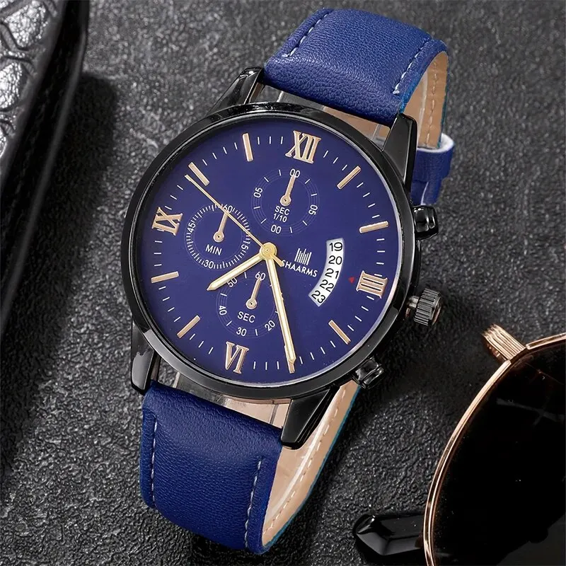 Fashion Mens Watches Luxury Big Dial Men\'S Sports Watch Leather Strap Calendar Display Quartz Wrist Watches Casual Men Watch