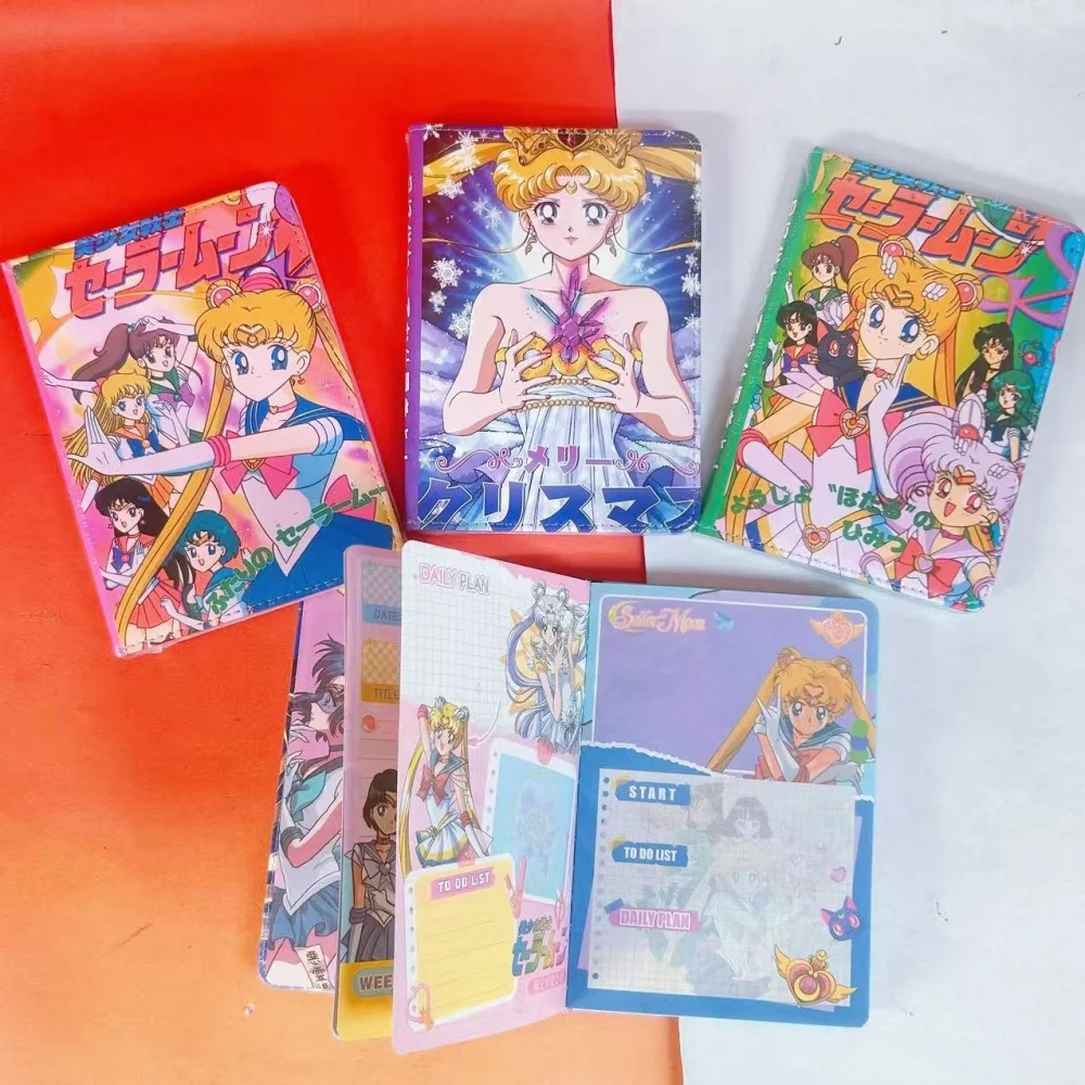 Cute girl B6 notebook. Leather cover with colorful inner pages. Back-to-school gift, motivational supplies
