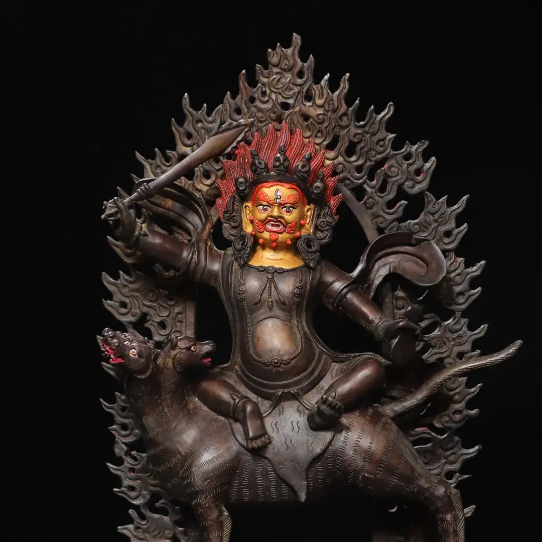 Brass gilt painted face antique anger lotus master vajra armor ornament home hall incense case supplies 32cm