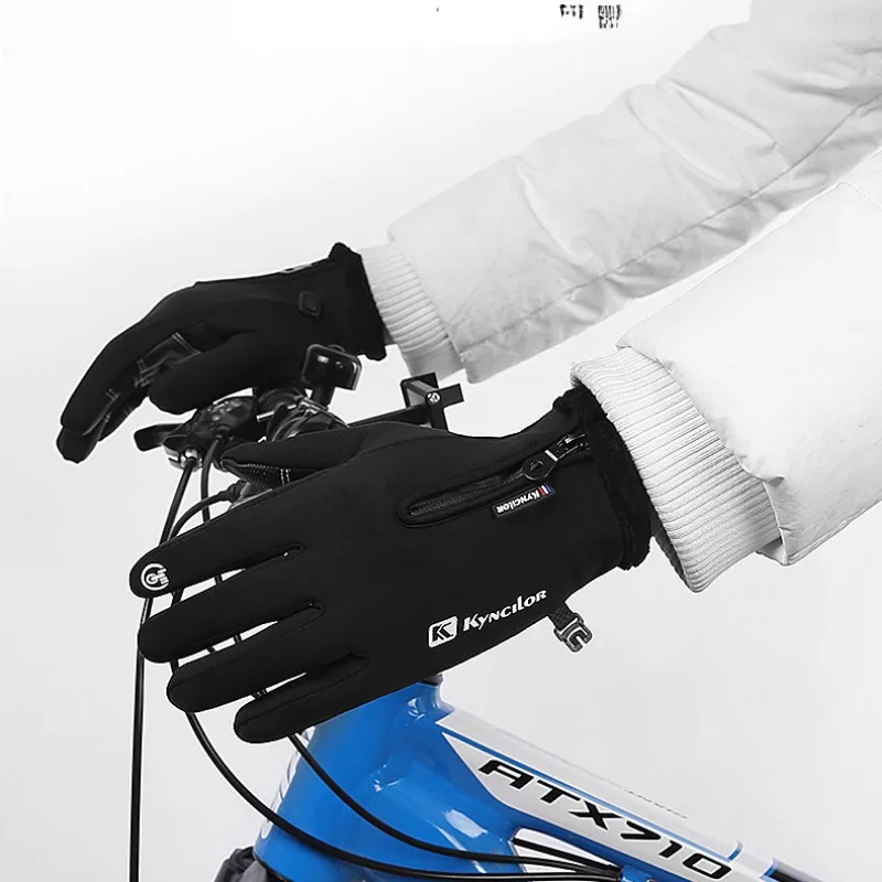 Fall Winter Cycling Sports Gloves Adult Unisex Zipper Anti-slip Windproof Keep Warm Touch Screen Full Finger Waist Gloves