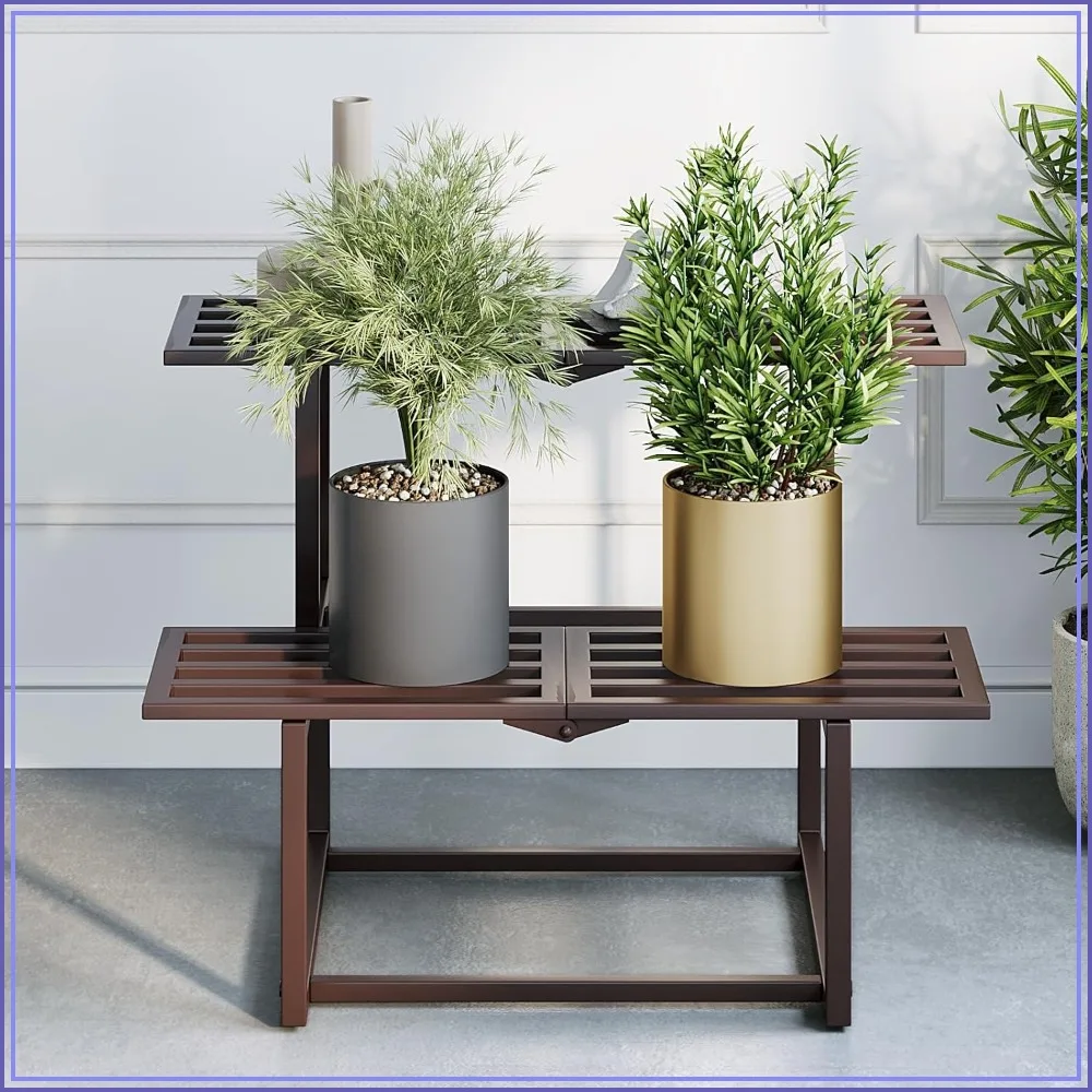 

Plant Stand Indoor Outdoor, Foldable Metal Shelf for Multiple Pots, Heavy Duty 330 lbs, 2 Tier Coffee