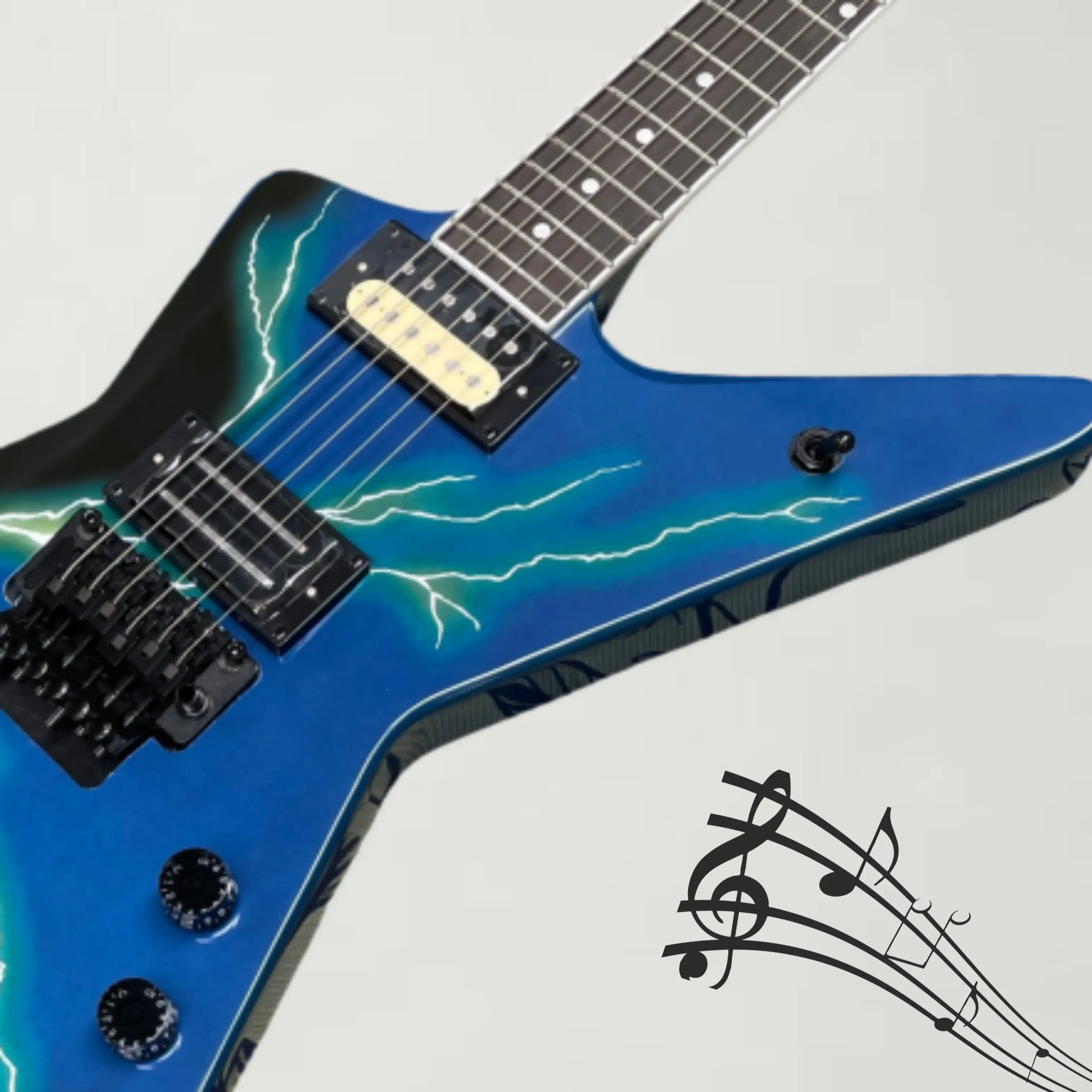 6-String Electric Guitar With Blue Lightning Pattern Body, HH Pickups Guitars, Heavy Metal Music Guitar Guitarra