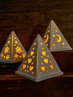 DIY Love Starry Sky Pyramid Candle Holder Silicone Mold Light Camping Tent Concrete Mould Hollow Star Moon Candlestick Molds