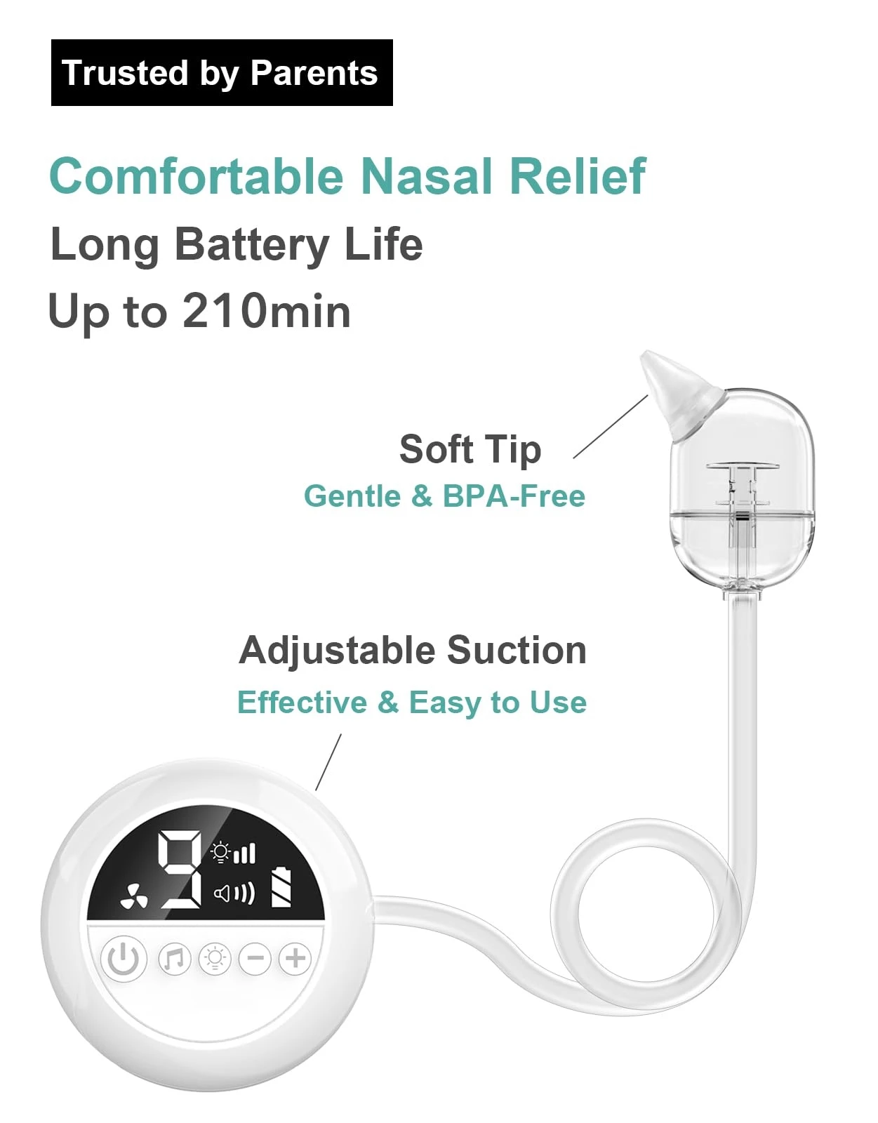 Electric Nasal Aspirator for Babies and Toddlers | Baby Nose Sucker with 3 Suction Levels | Easy-to-Clean Nose Aspirator