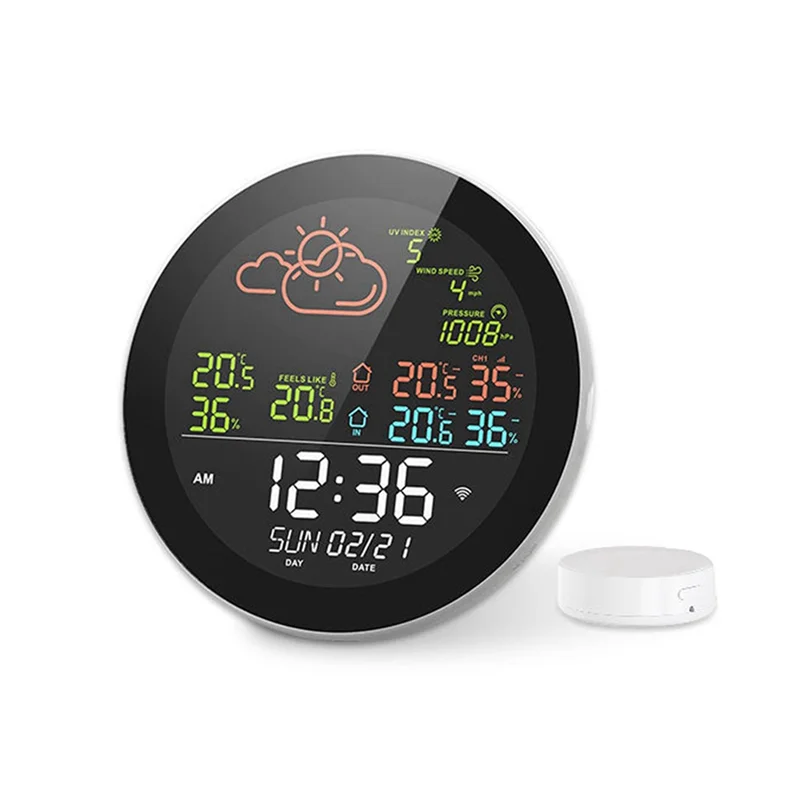 APPLIA-Tuya WIFI Weather Station Table Clock Outdoor Indoor Temperature Tester Weather Forecast Thermometer Hygrometer Durable A