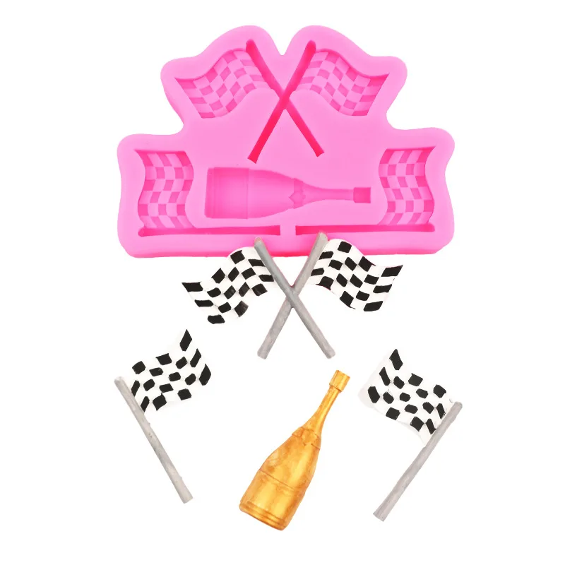 Flipping Sugar Trophy Medal Racing Flag Cake DIY Handmade Chocolate Silicone Mold Baking Trophy Decoration Mold