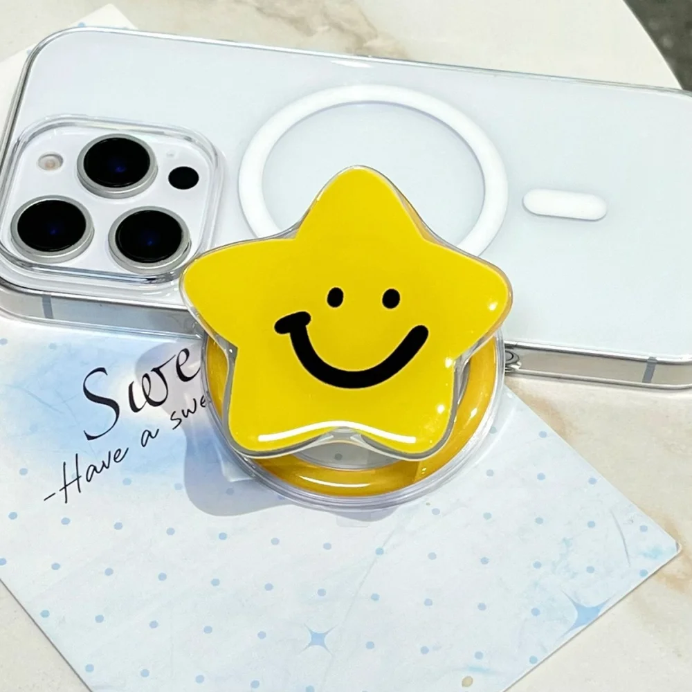 وجه مبتسم على شكل نجمة لهاتف Magsafe مقبض هاتف مغناطيسي Tok Griptok حامل شحن لاسلكي مضحك قابل للطي لهاتف iPhone