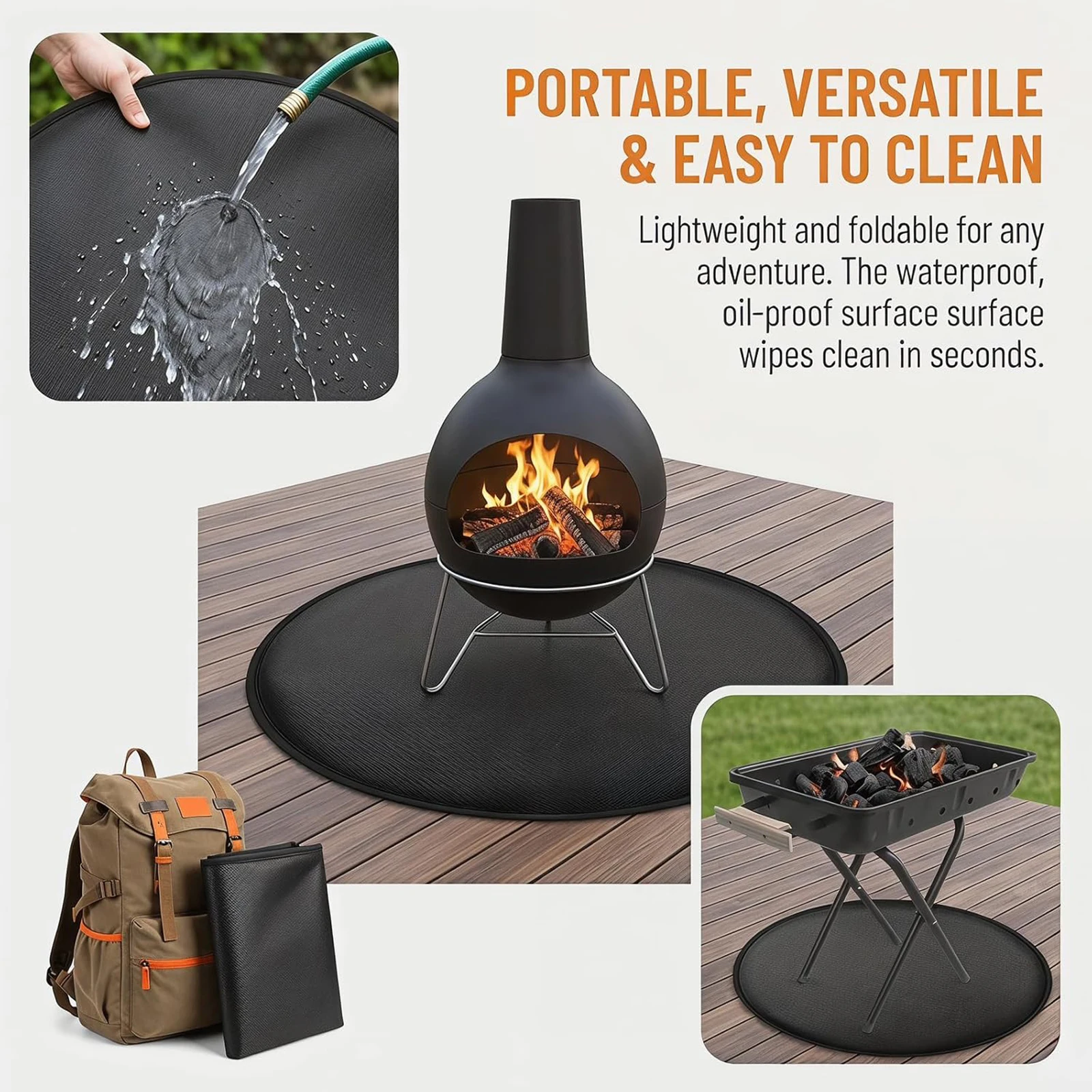 24 Inch Fire Pit Mat 3-Layer Under Grill Pad Fibreglass Silicone BBQ Mats for Outdoor Decks Patios Hearth Chiminea Protector