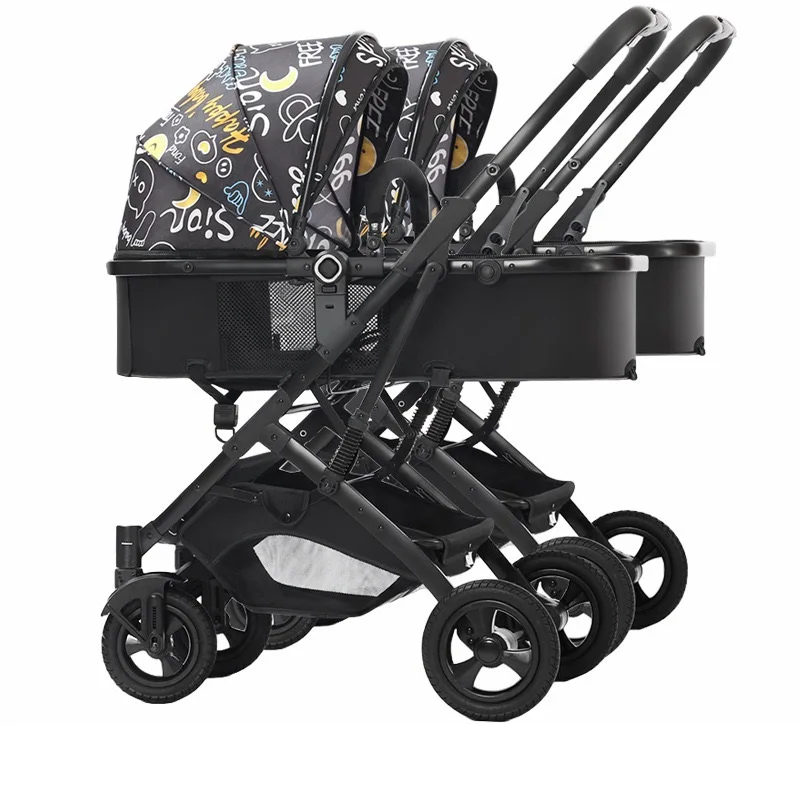 

Lightweight Deluxe 3-in-1 Twin Stroller Travel System with Foldable Carrying Features Includes Infant Car Seats Combo