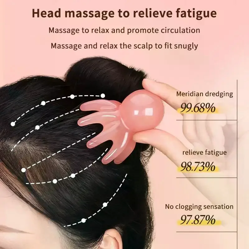 Peigne de massage du cuir chevelu en résine rose en forme de pieuvre : Soulagement du stress, déboucheur de méridiens pour les soins capillaires quotidiens à domicile, relaxation et stimulation de la circulation