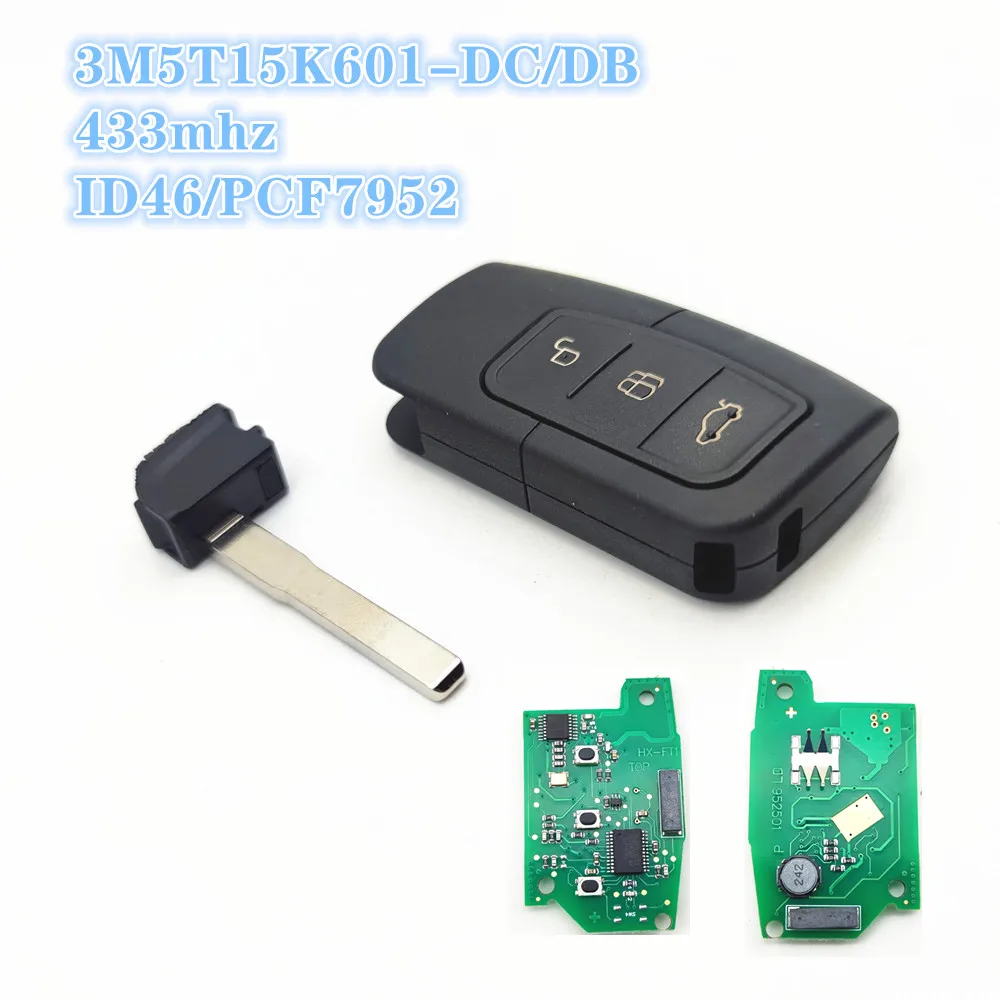 Smart keyless Car Remote Key 433mhz ID46 for Ford C-Max Focus MK2 Kuga Mondeo Galaxy HU101 Blade Fob Keyless Go 3M5T15K601-DC/DB