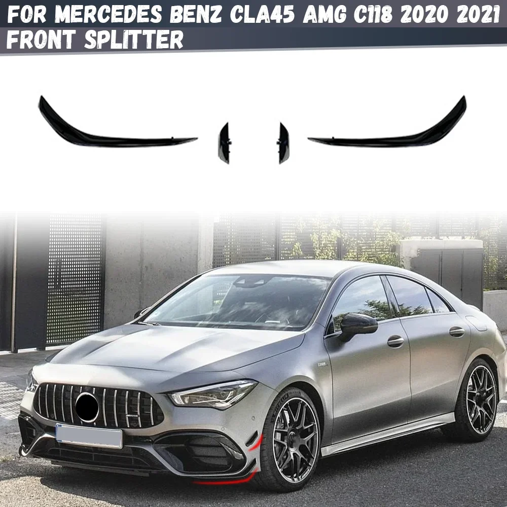 

Black Front Bumper Lip Spoiler For Mercedes Benz CLA45 AMG C118 2020 2021 Splitters Canards Vents Car Styling