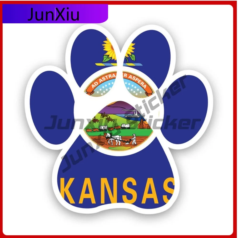 

Kansas State Paw Print Shaped Sticker Creative Decals Dog Dogs Cat Cats Pet Pets Puppy Prints State Flag Patriotic Car Sticker