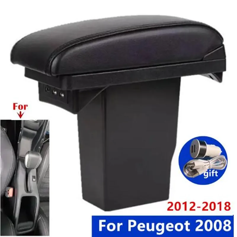 For Peugeot 2008 Armrest Box 2012-2018 Double-Layer Storage Box With USB Port Interior Dedicated Retrofit Parts Car Accessories
