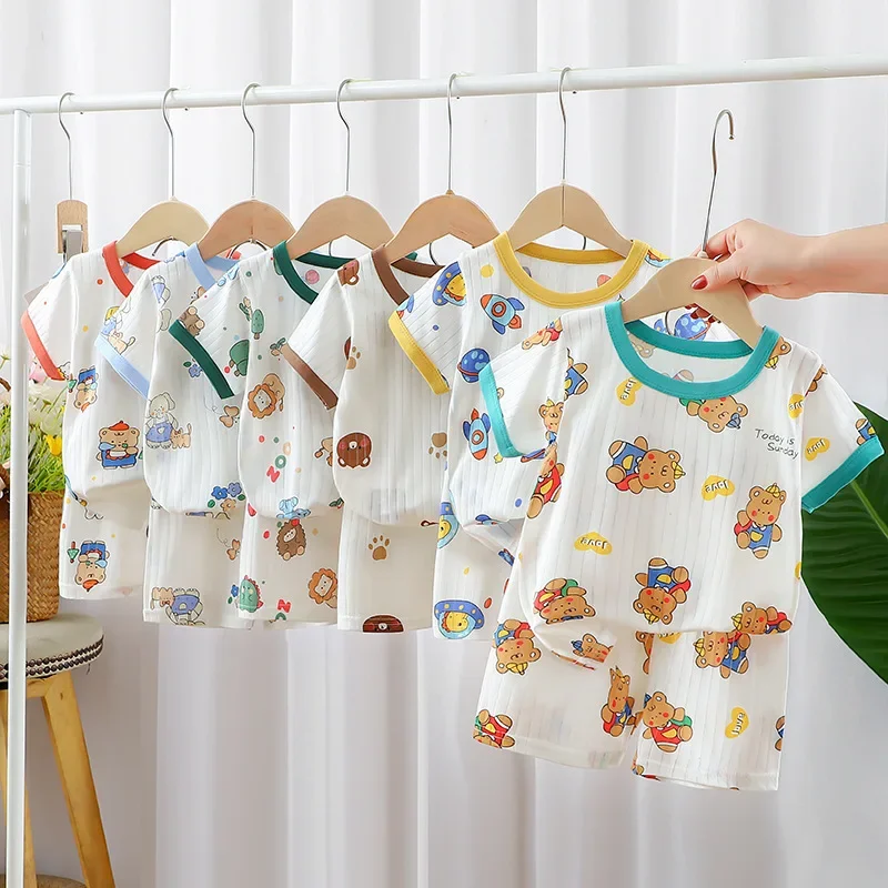 2024 neue Sommer Kinder kleidung Jungen Mädchen Kurzarm Shorts Anzug Baby T-Shirt Hosen reine Baumwolle Kleidung Set