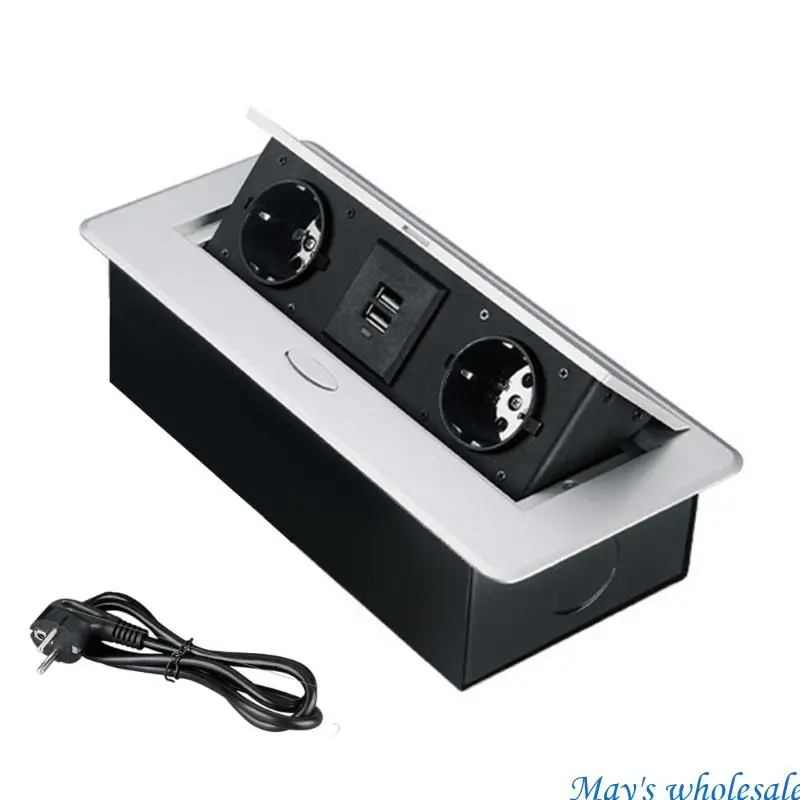 Space Saving Retractile EU Standard Double Port USB Harbors Desktop Electrical Solution 448A