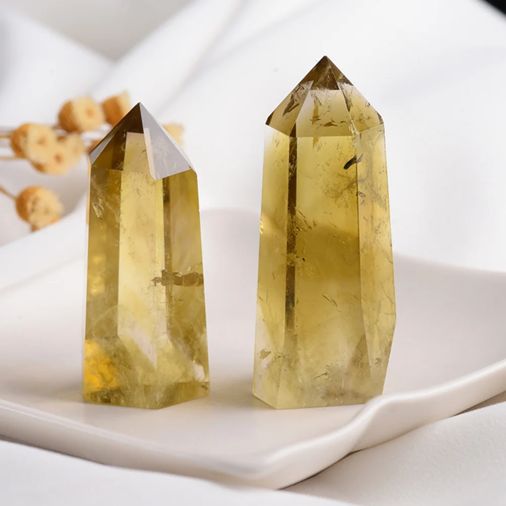 

Citrine Crystal Desktop Adornment 6 Faceted Prism Home Decorations Desktop Adornment Pillar Crafts Tabletop nament Gifts