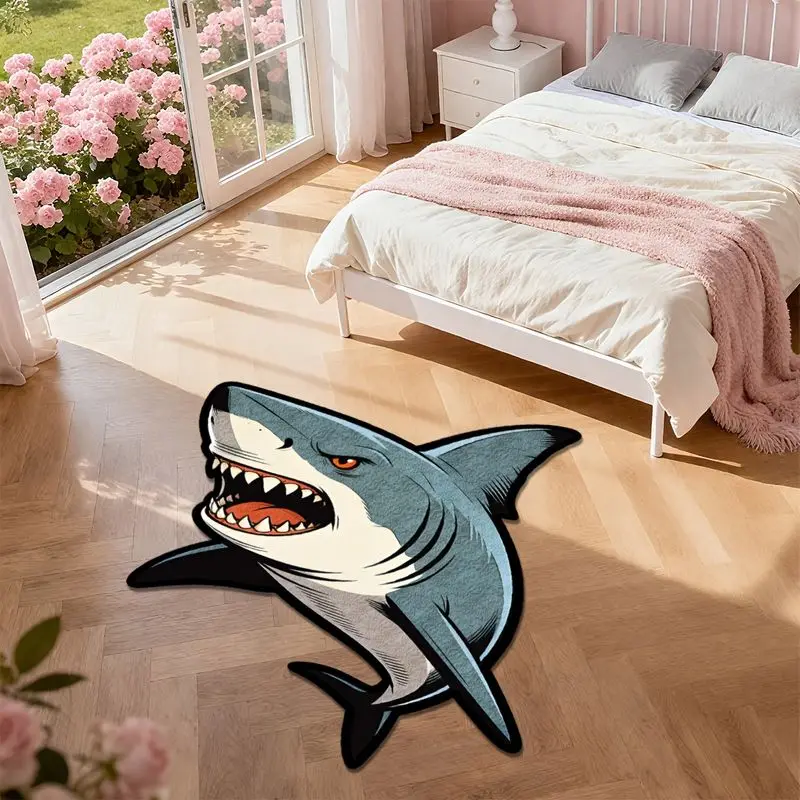VIKAMA Cartoon Great White Shark Shaped Rug, Non-Slip Sound-Absorbing Entryway Mat, Bedside Rug for the Bedroom, Home Decor