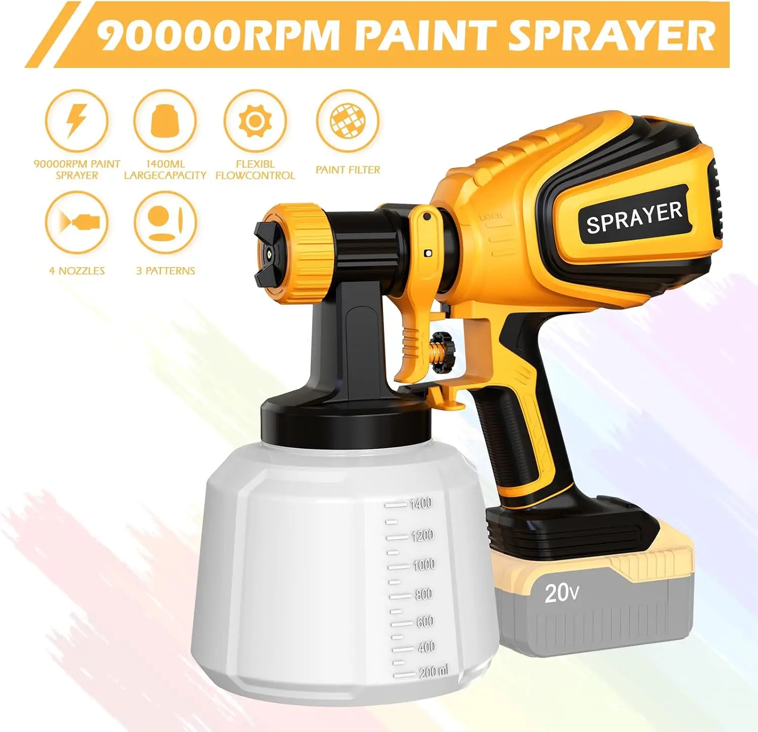 Cordless Paint Sprayer for Dewalt 20V MAX Battery Electric Spray Paint Gun with High Capacity Container Easy to Clean for House