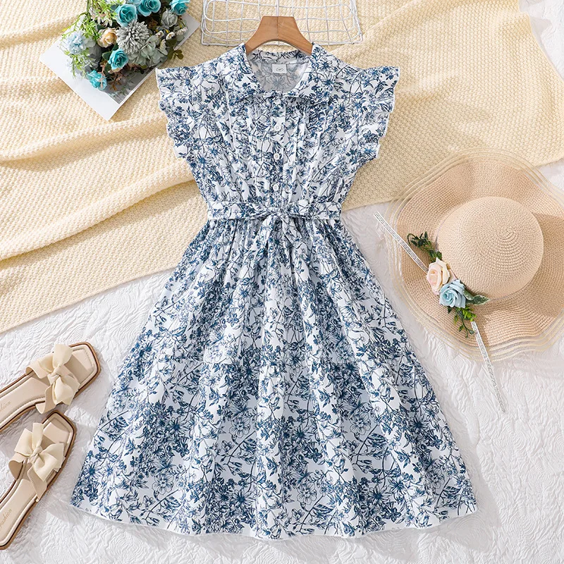 Mädchen Frühling und Sommer Neuer Rock-Stil Kinderkleidung Stilvolle Blumenmuster Tailliertes Prinzessinnen-Rock