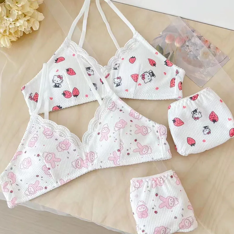 Sanrio Hello Kitty Women\'s Bra Set Underwear Set Adjustable Shoulder Strap Seamless Bralette Female Lingerie Soft Tank Crop Top