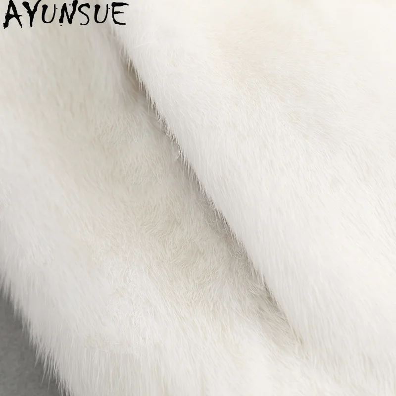 AYUNSUE 천연 밍크 모피 자켓 여성 V넥 긴팔 리얼 퍼 자켓 여성 의류 전체 밍크 고품질 아브리고 무헤르