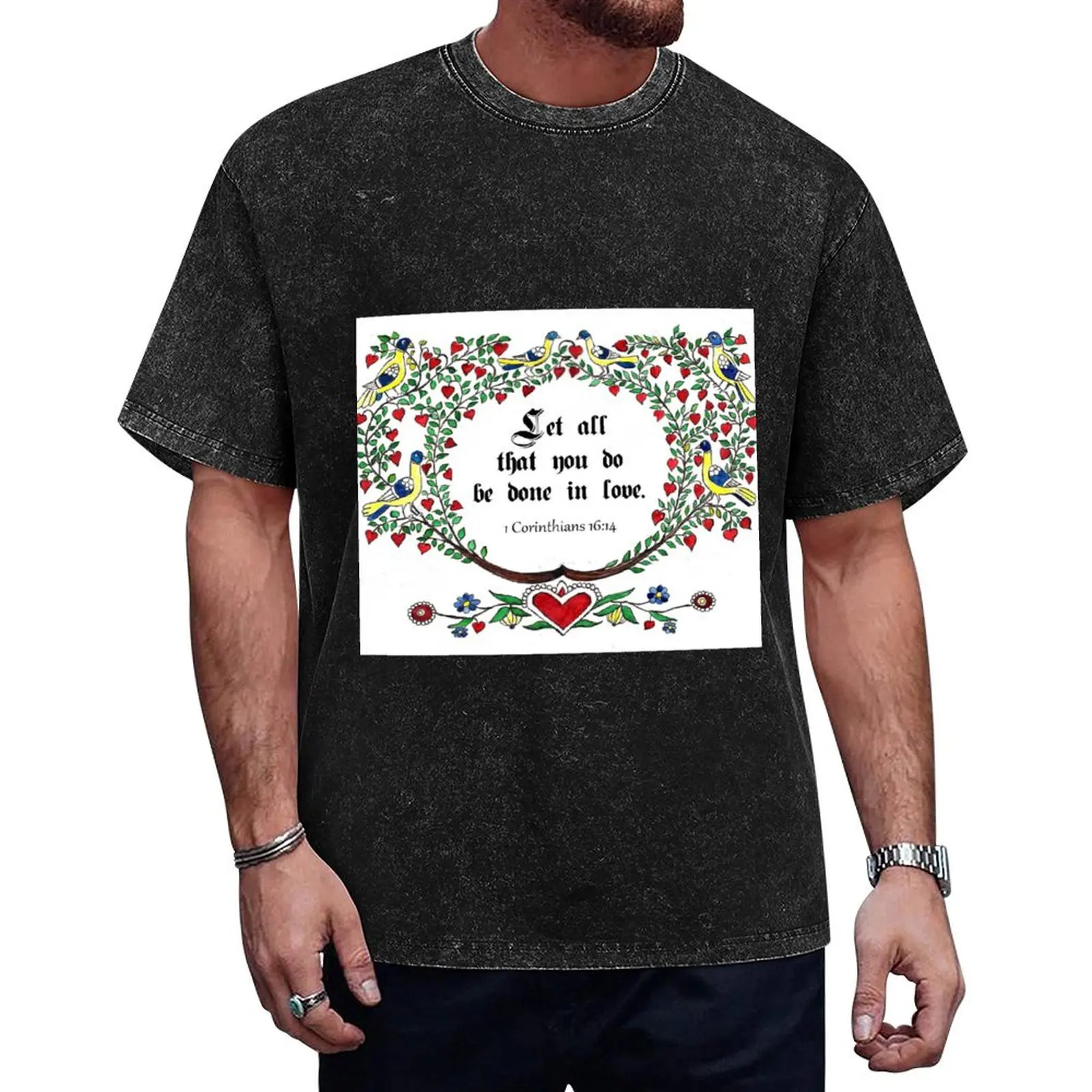 

Pennsylvania German Fraktur Art, Birds,Heart Vine T-Shirt Anime t-shirt plain shirts graphic vintage t shirt men