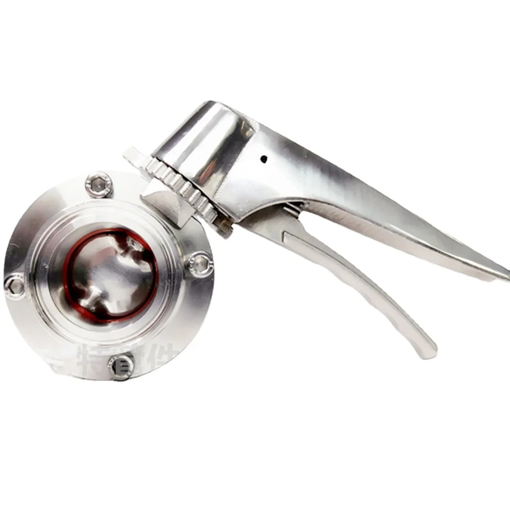 Tri Clamp Sanitária Butterfly Squeeze Trigger Flow Control Valve Sus 304 Aço Inoxidável 19 25 32 38 45 51 mm Pipe od x 1.5 2