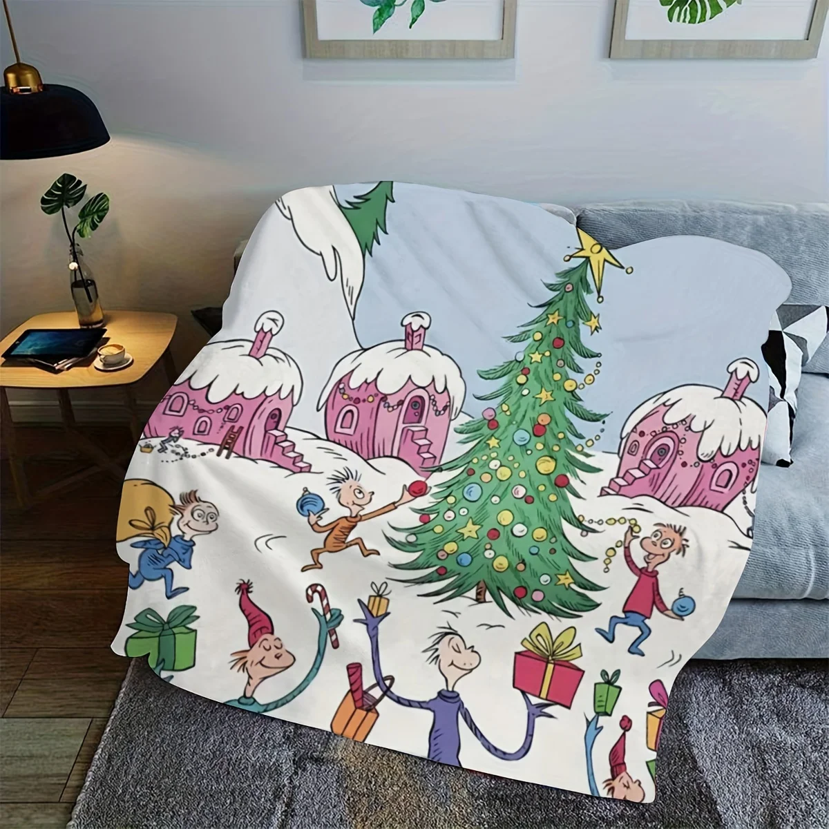 

Soft cozy and warm facecloth blanket Christmas cartoon character printed blanket Can be used for room decoration sofa office