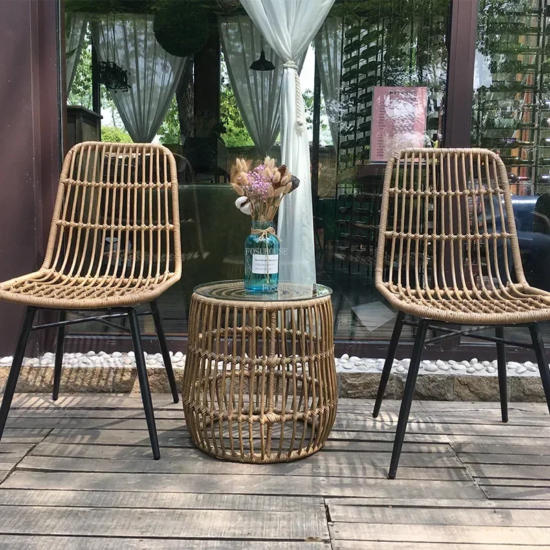 Modern Japanese Rattan beach Chairs Outdoor Furniture Leisure Backrest iron art Balcony Dining Chair home Leisure Sofa Chair v