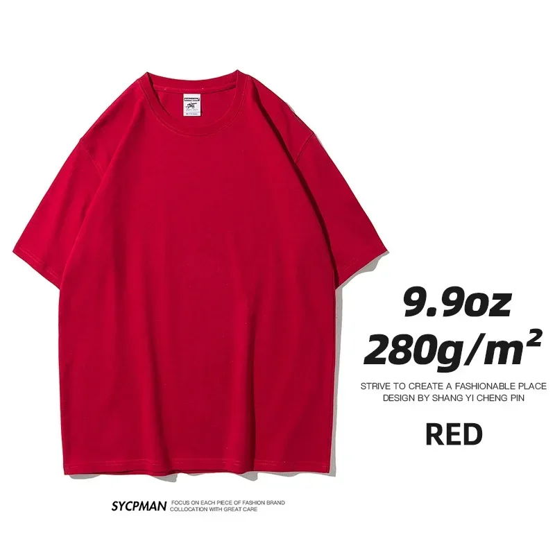 9.9oz 280gsm High Qualtity Oversized Heavy T-shirt for Men Short Sleeve Tee Cotton Solid Color Trend Leisure Green White Black image 3