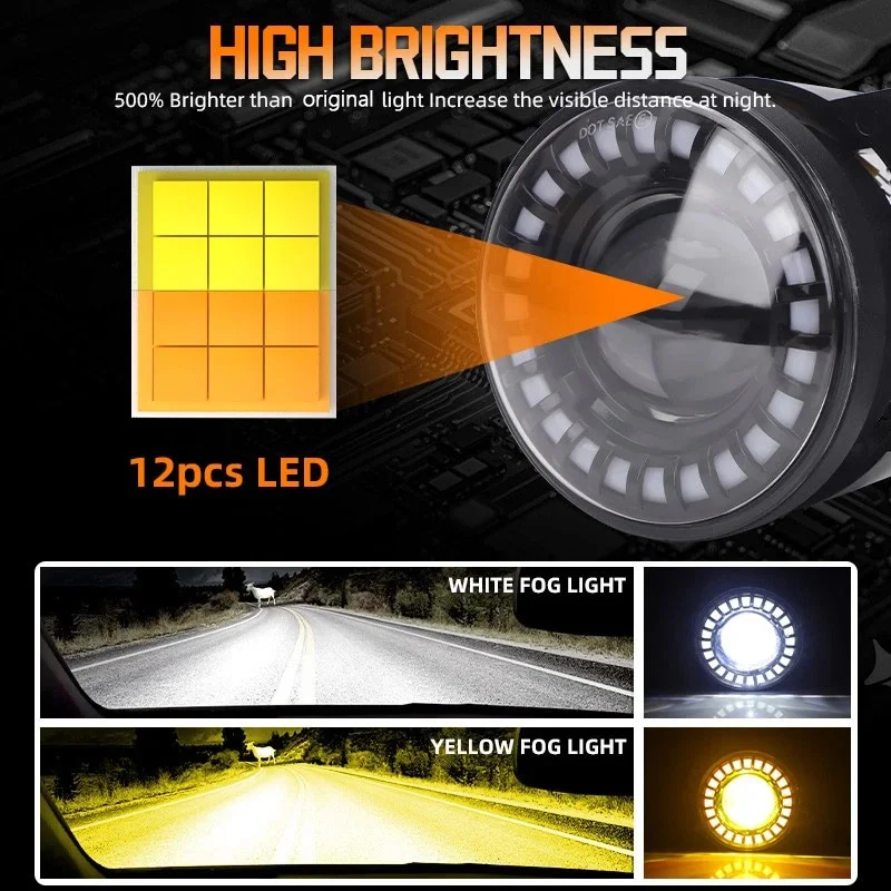 ACTVTCA 2 قطعة 60 واط 4 بوصة LED أضواء الضباب مع حلقة هالة بيضاء DRL العنبر بدوره مصباح إشارة ل رانجلر JK TJ LJ دودج كرايسلر