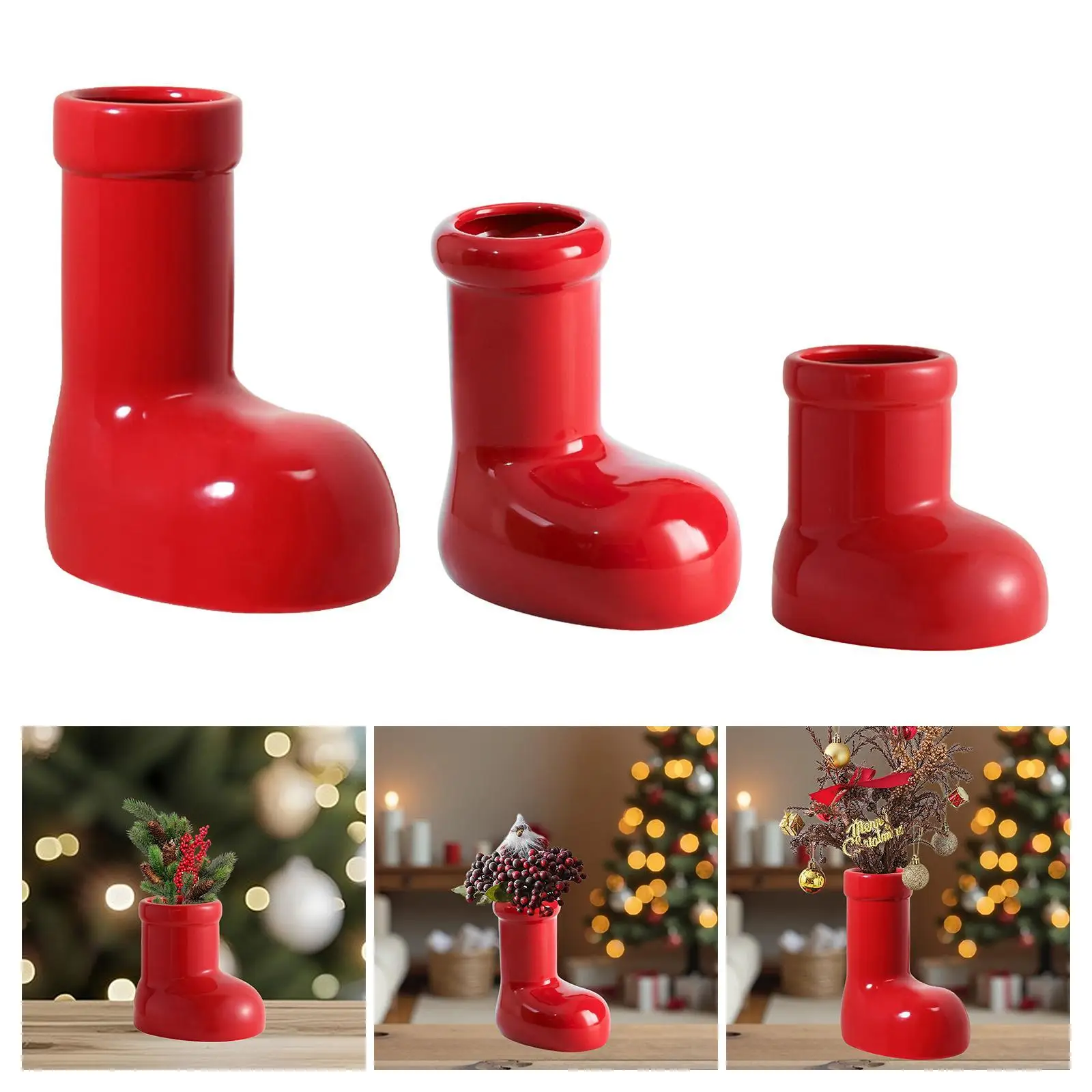

Christmas Red Boot Vase Ceramic Flower Vase Multifunctional Creative Floral Arrangement for Desk Home Table Centerpieces