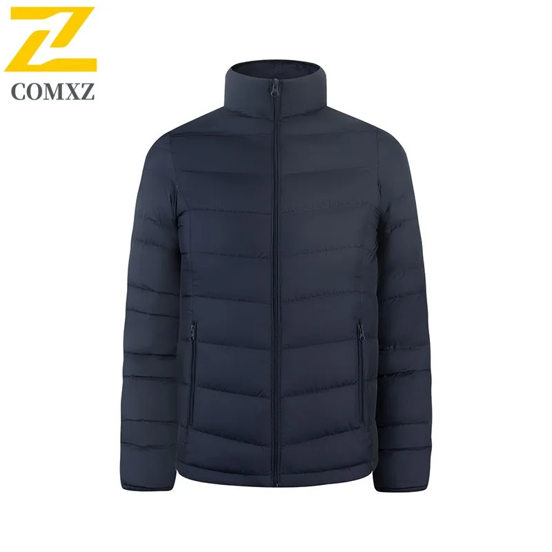 COMXZ Men Down Jacket Fashion Stand Collar Ultra Lightweight Thicken Warm Puffer Coat Solid Color Working Windproof Winter Coat