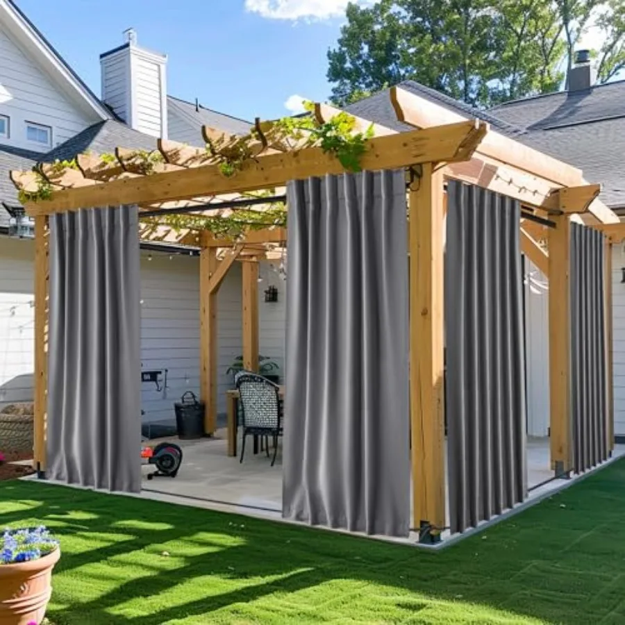 

2 Panels Outdoor Curtains for Patio Waterproof and Windproof, Rod Pocket and Back Tab on Top and Bottom for Privacy and Wind Re