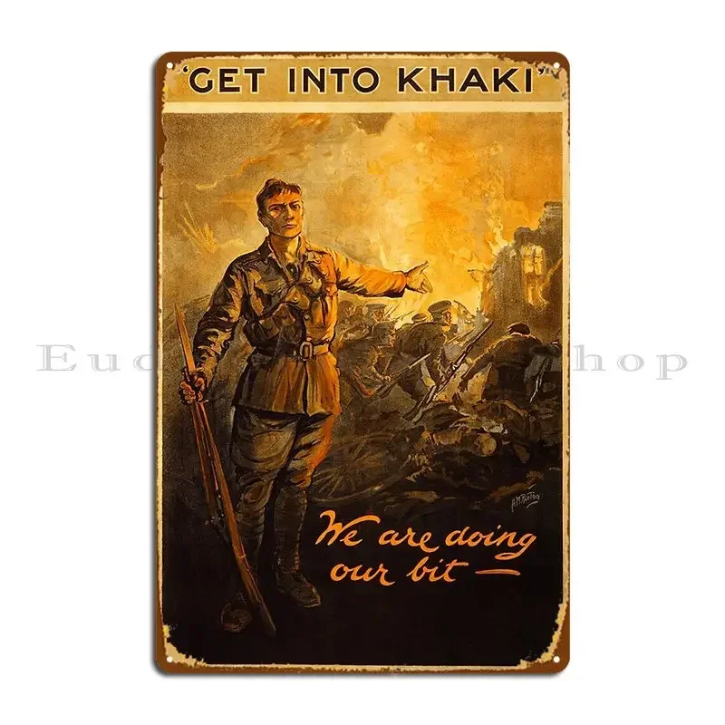 Get Into Khaki Australian Wwi Poster Metal Plaque Create Decoration Vintage Bar Plaques Tin Sign Poster