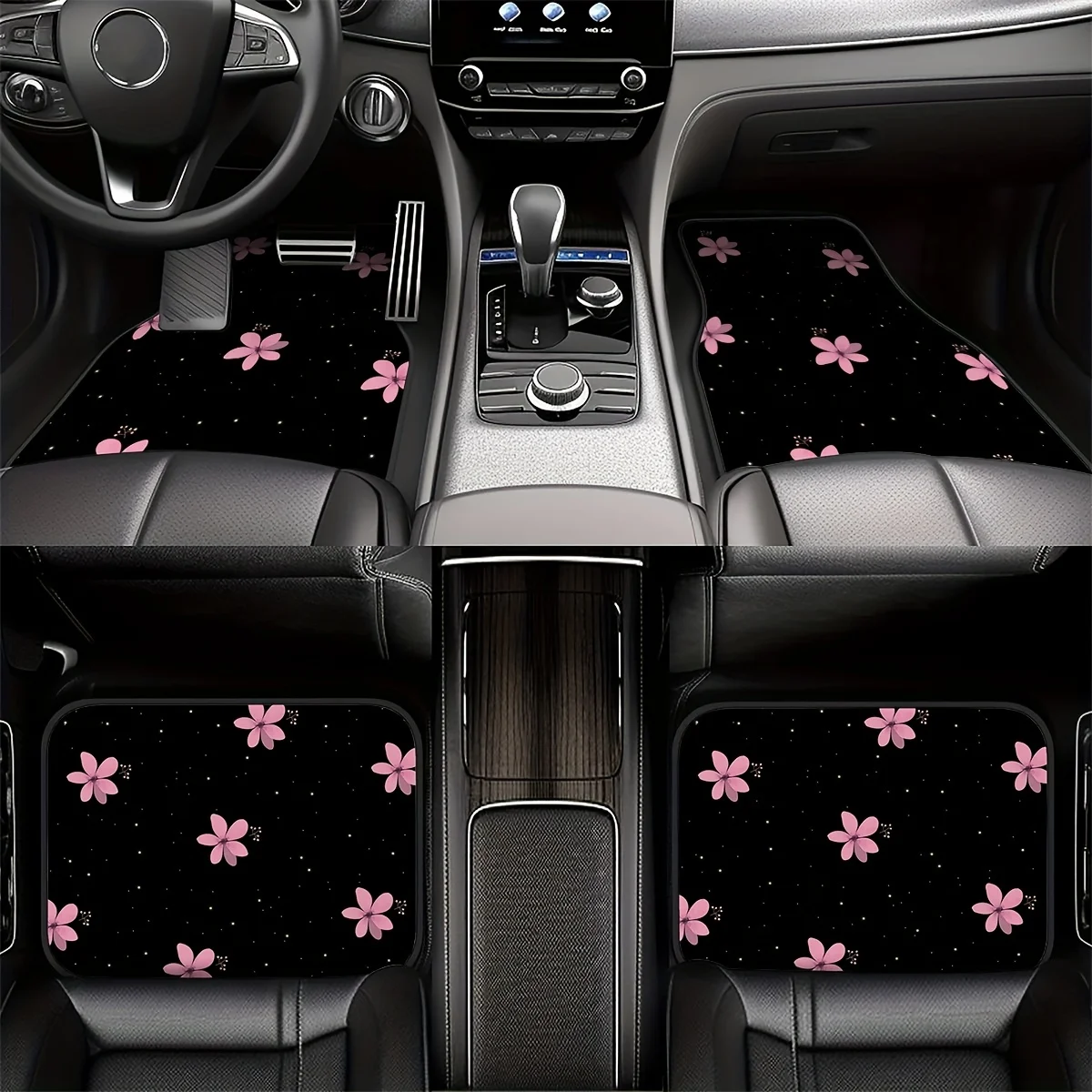 

4pcs Pink Flower Car Floor Mats - Stylish All-Season Fit For Cars, Trucks & SUVs - Easy-Clean Interior Accessories With & Pink F