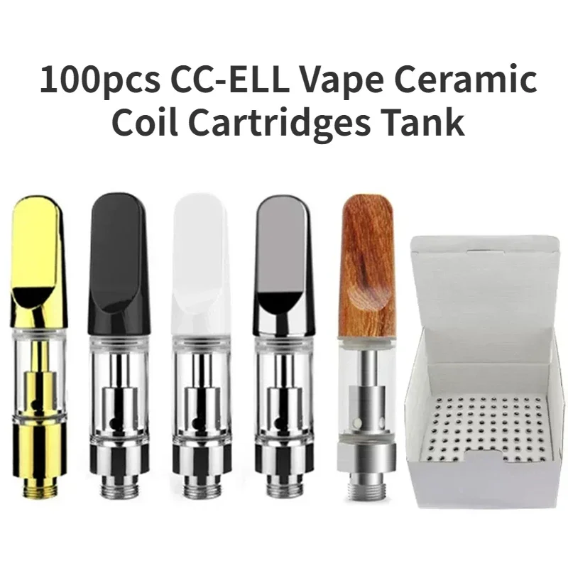 

100pcs CC-ELL Ceramic Vape Cartridge 510 Thick Oil Tank Ceramic Coil 0.5ml 1.0ml Pyrex Glass Atomizer 2mm Holes Cartridges Cart