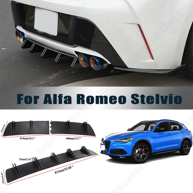 Rear Bumper Shark Fin Diffuser ABS Curved Aero Splitter Anti-Collision Chassis Protector For Alfa Romeo Stelvio Car Styling