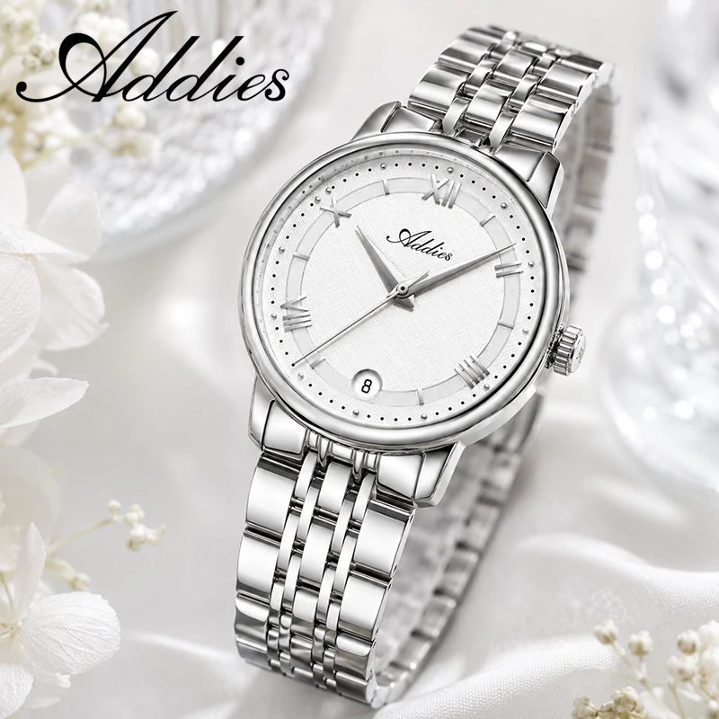 

Addies Luxury Couple Quartz Wristwatch Japan Movement Sapphire Crystal 5Bar Waterproof Business Dress Couple Steel Watches Gift