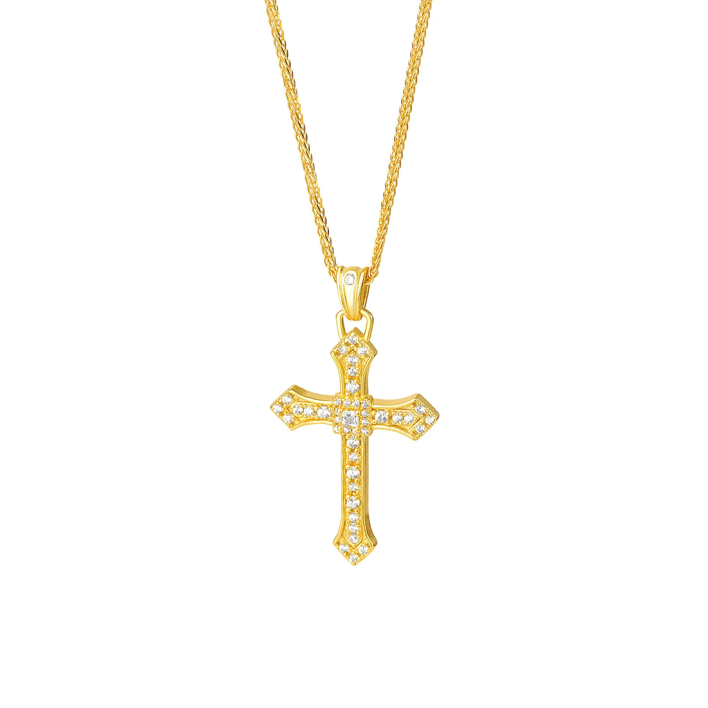 

S925 Sterling Silver Diamond-Inlaid Cross Necklace Women's Retro Gold Light Luxury Accessory