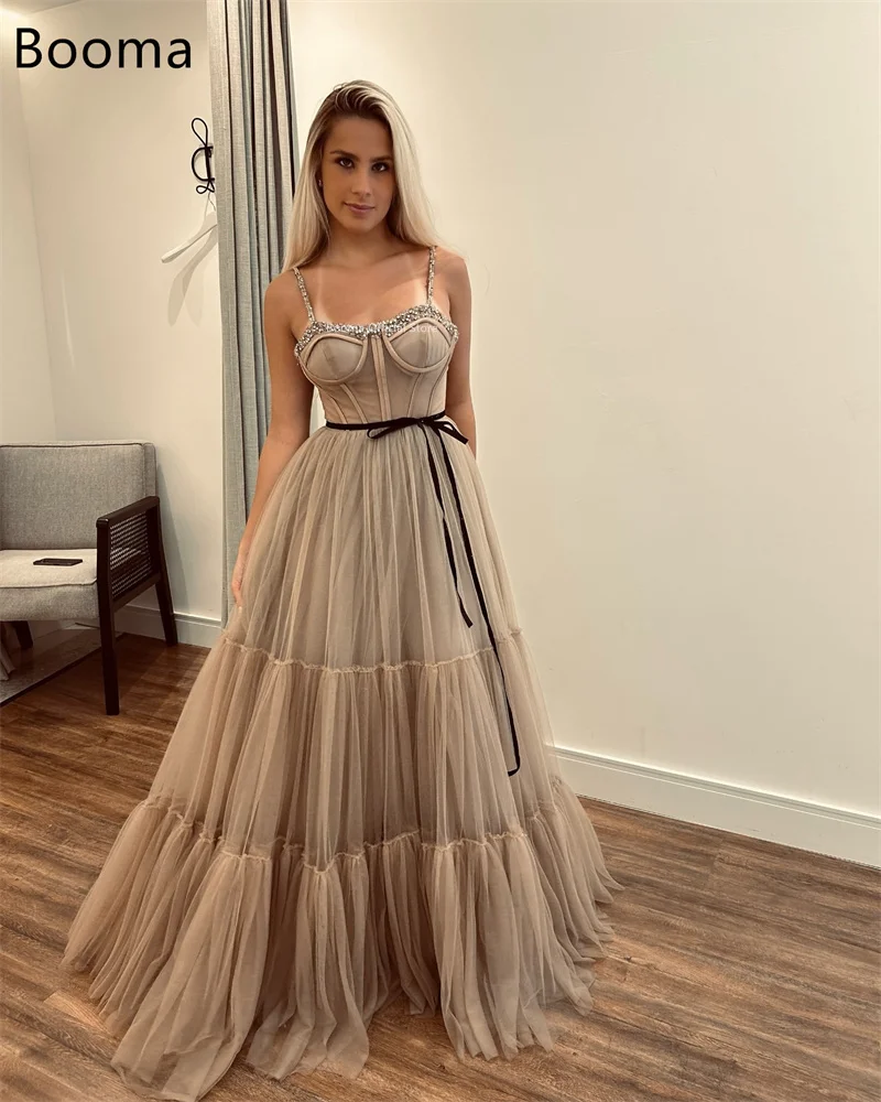 Booma A-Line Prom Dresses Spaghetti Strap Formal Occasion Gowns for Women Tulle Long Evening Dress Customized