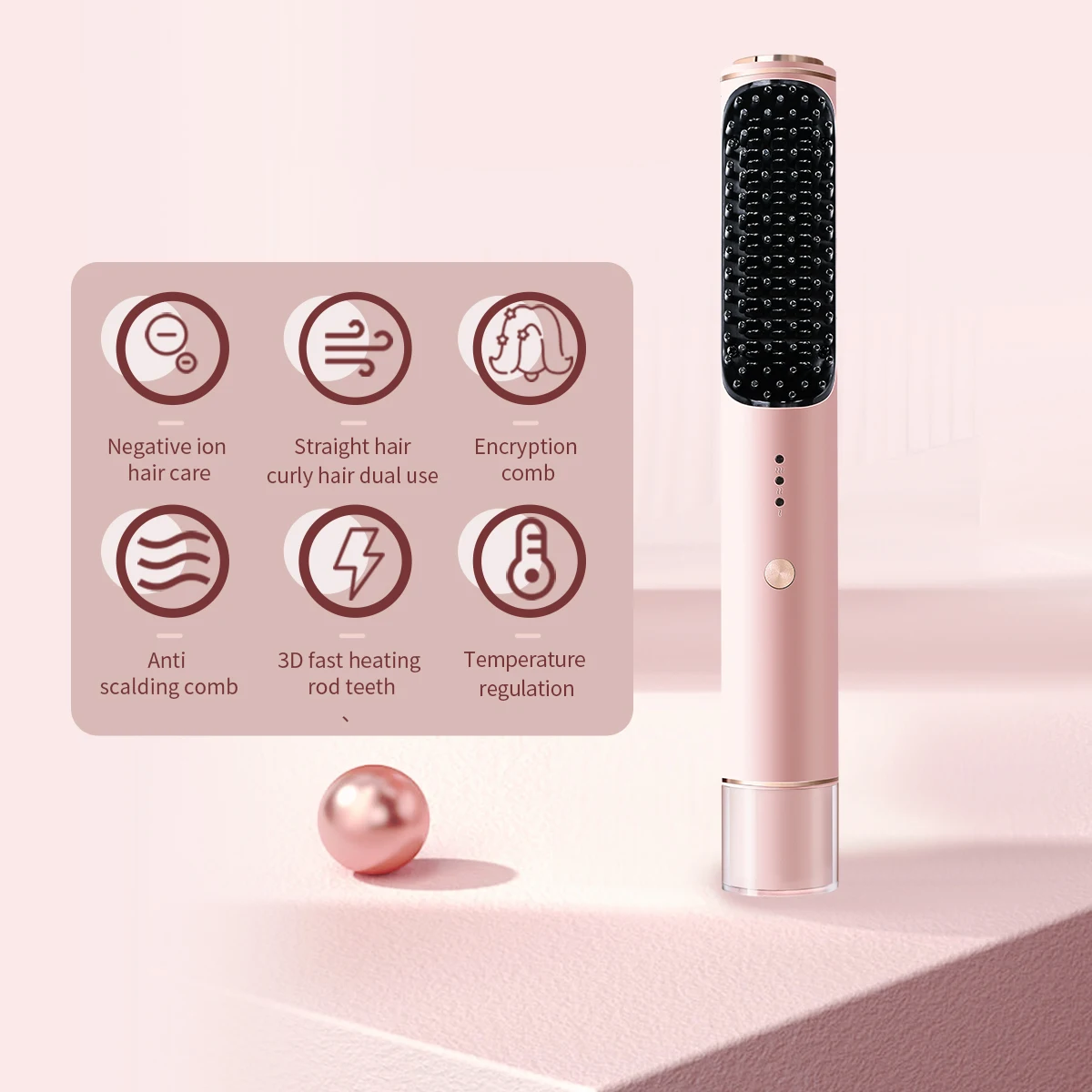 Hair Straightener Brush -Electric Straightening Comb w/ Adjustable Temp, Fast Heat & Ionic Protection for Frizz-Free Styling