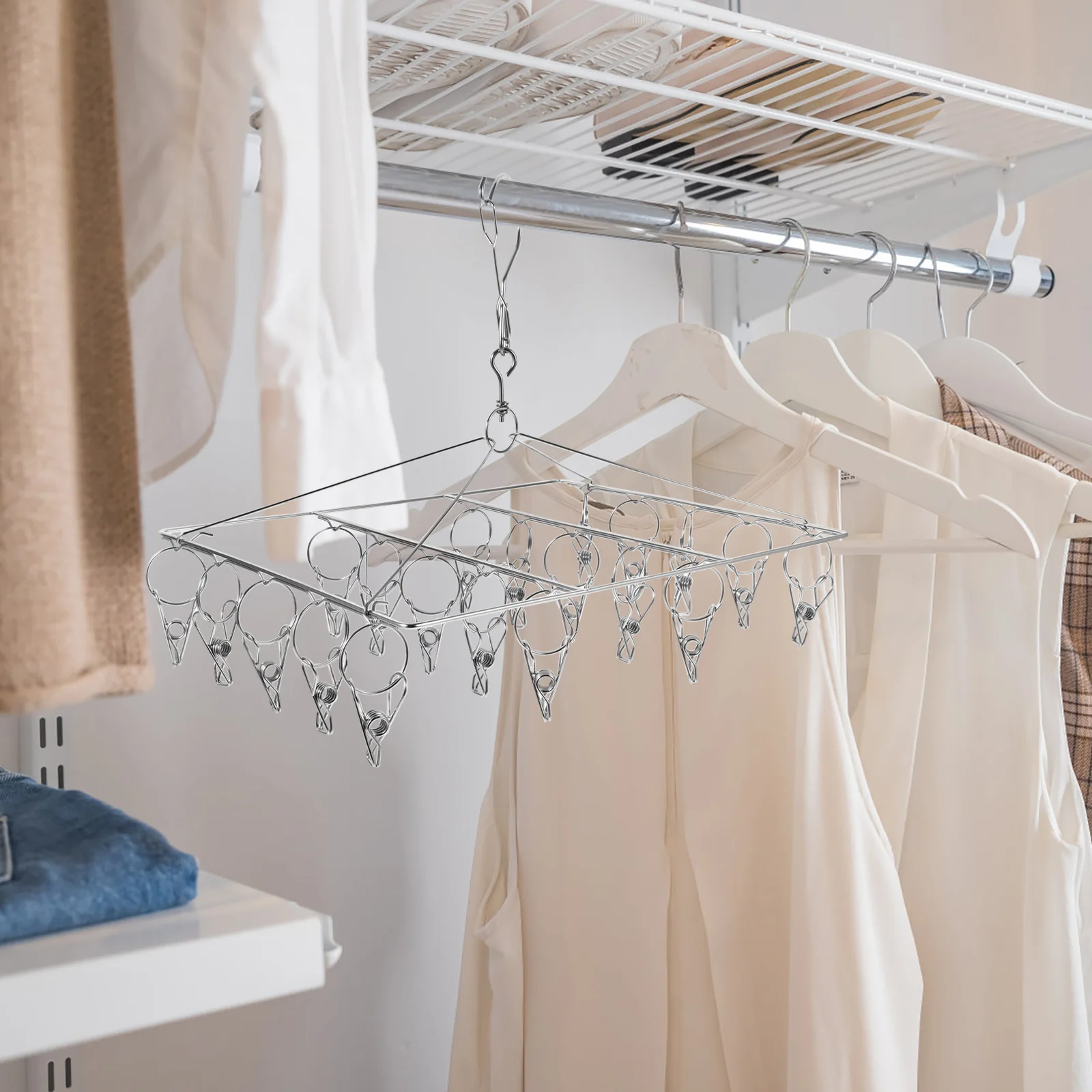 

Sock Drying Rack Stainless Steel Windproof Clothes Hanger Multi Clip Laundry Drying Rack For Socks Underwear Hats Ties