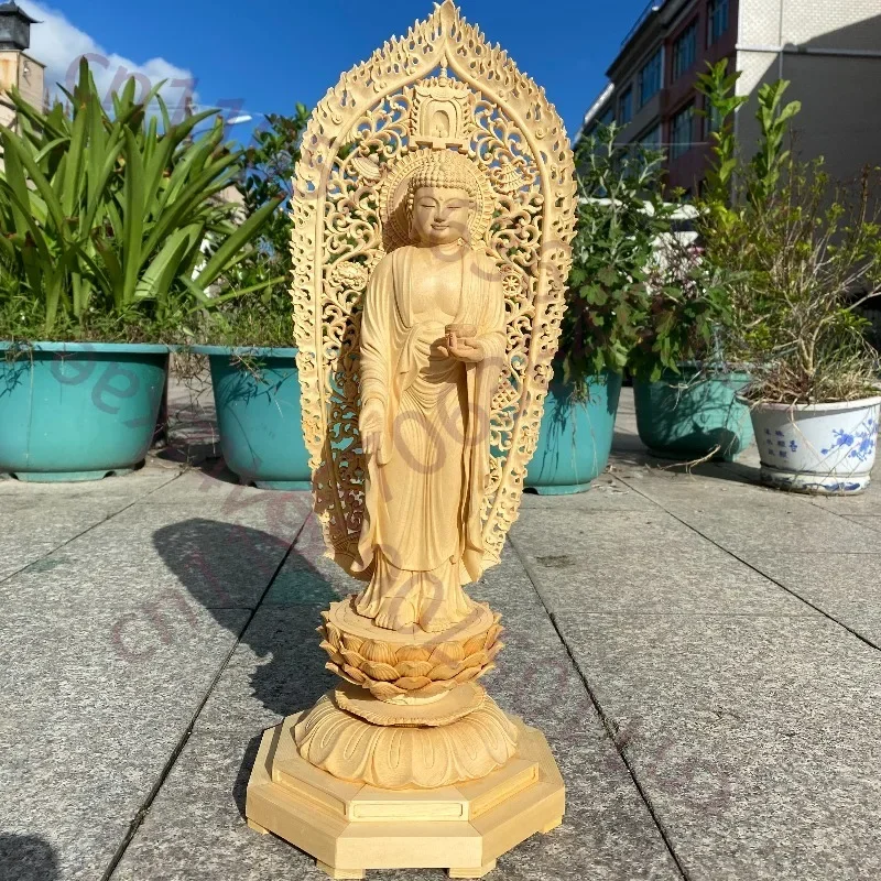 Hand-Carved Hinoki Wood Western Trinity Statue - 20.5