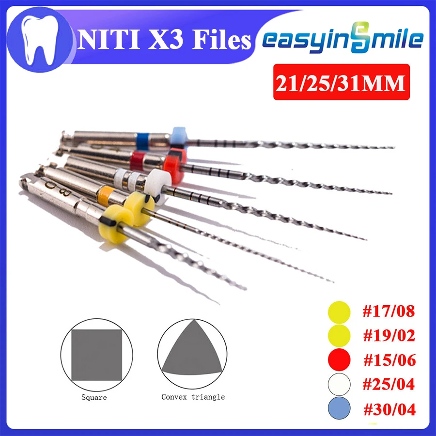 Endo Rotary Files X3 Endodontic NITI Engine Files 21/25/31MM No Break 5 Files/pack EASYINSMILE